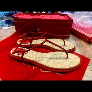 Red Satin Rope Rene Caovilla thong sandles